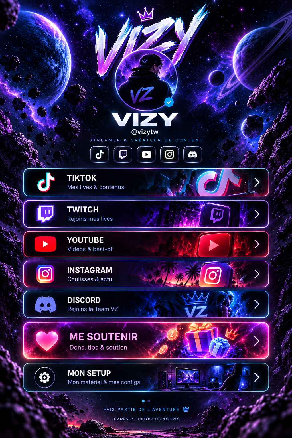 Univers VIZY — streamer et créateur de contenu